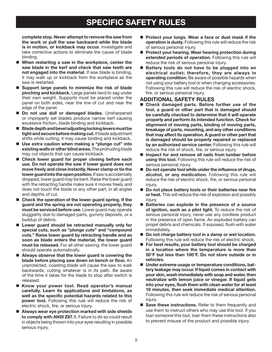Specific safety rules | Ryobi CS120L User Manual | Page 5 / 42