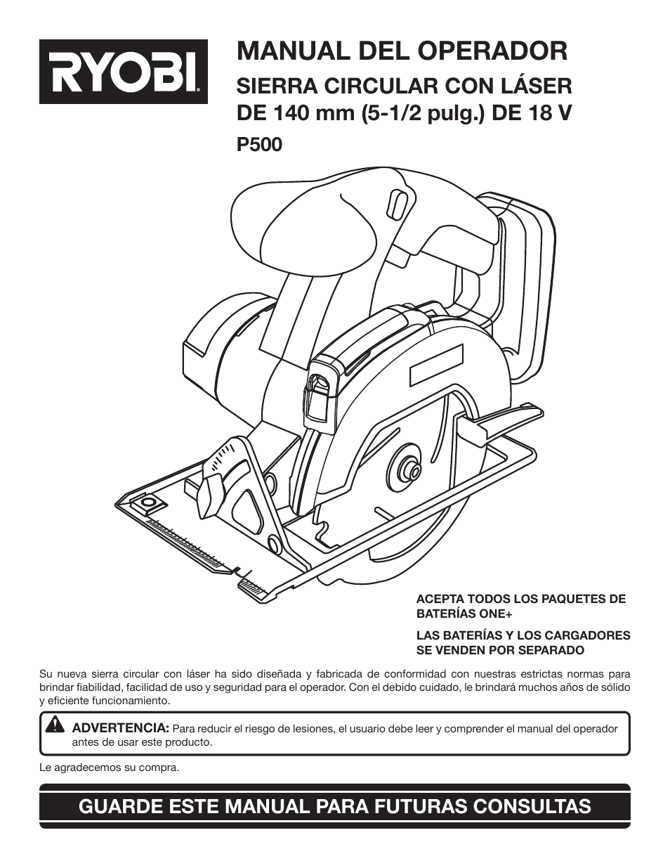 Manual del operador, P500 guarde este manual para futuras consultas | Ryobi P500 User Manual | Page 45 / 68