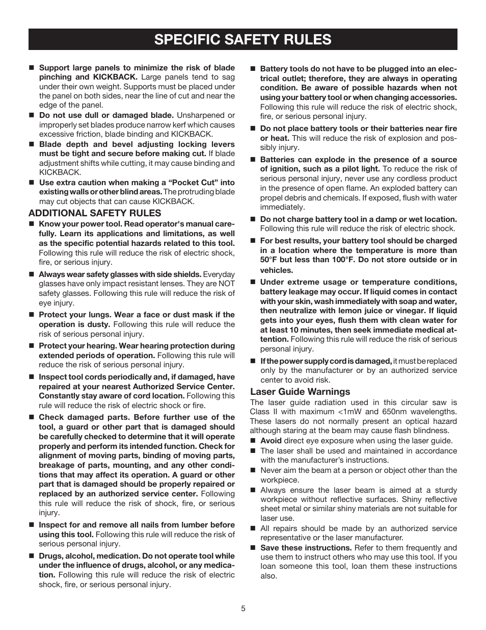 Specific safety rules | Ryobi P500 User Manual | Page 5 / 68
