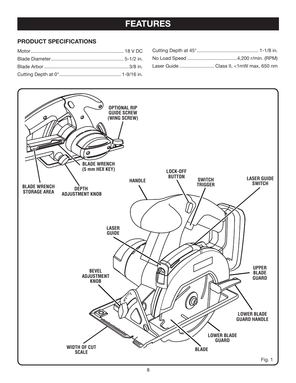 Features | Ryobi P500 User Manual | Page 8 / 68