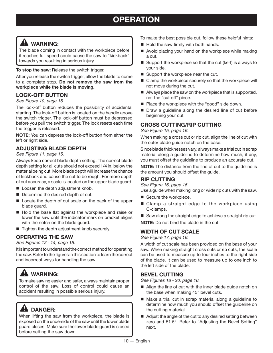 Operation | Ryobi P501 User Manual | Page 10 / 40