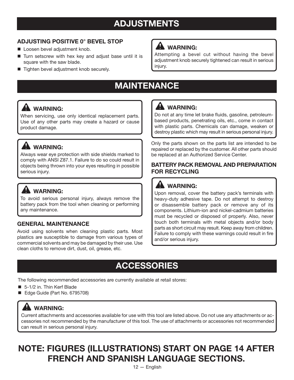 Adjustments, Maintenance, Accessories | Ryobi P501 User Manual | Page 12 / 40