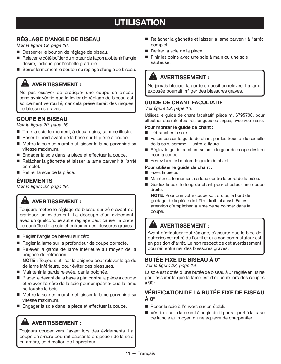 Utilisation | Ryobi P501 User Manual | Page 22 / 40