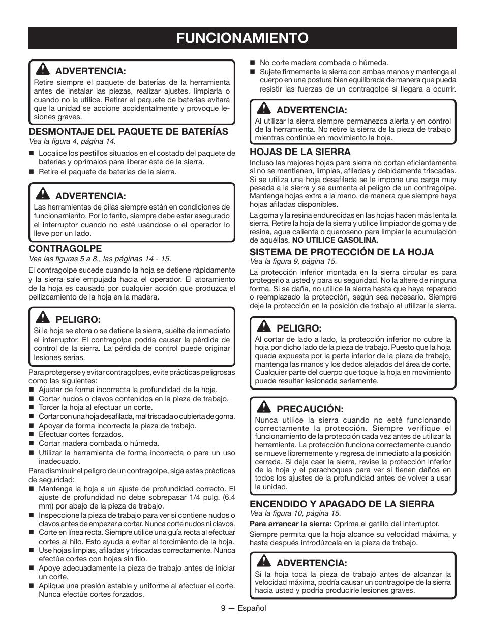Funcionamiento | Ryobi P501 User Manual | Page 31 / 40