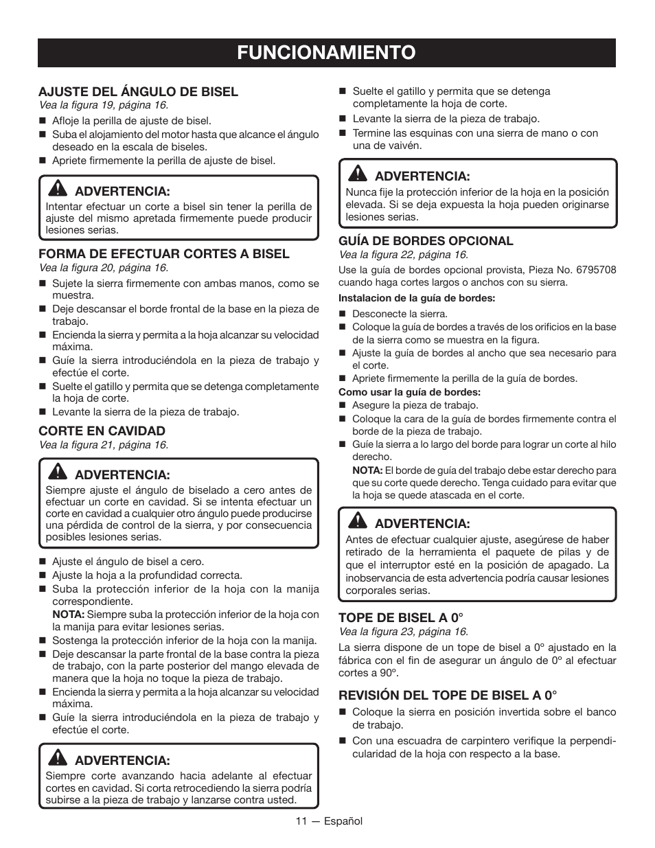 Funcionamiento | Ryobi P501 User Manual | Page 33 / 40