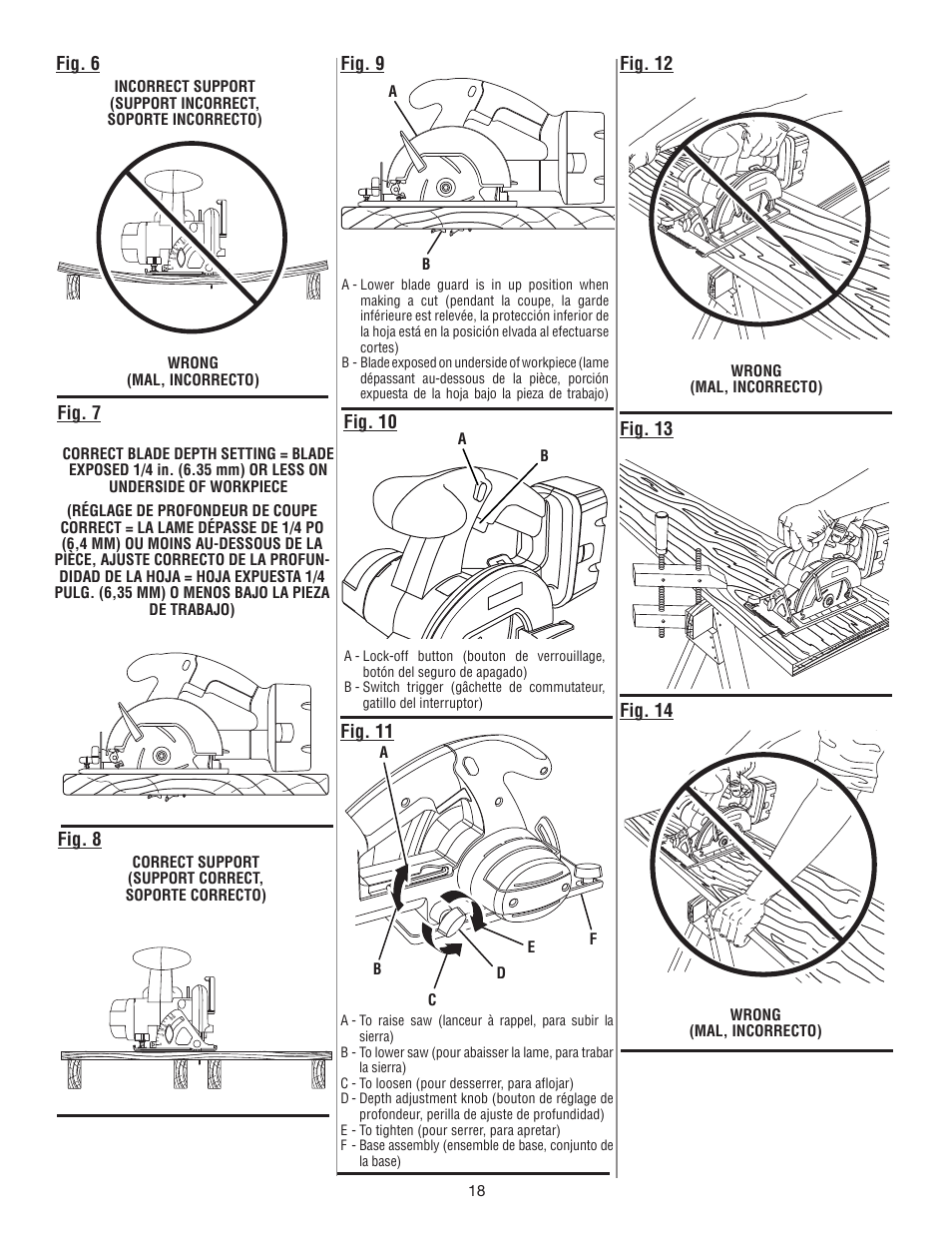 Fig. 8 fig. 11, Fig. 6 fig. 10, Fig. 7 | Fig. 9, Fig. 12, Fig. 13 fig. 14 | Ryobi P501 User Manual | Page 38 / 40