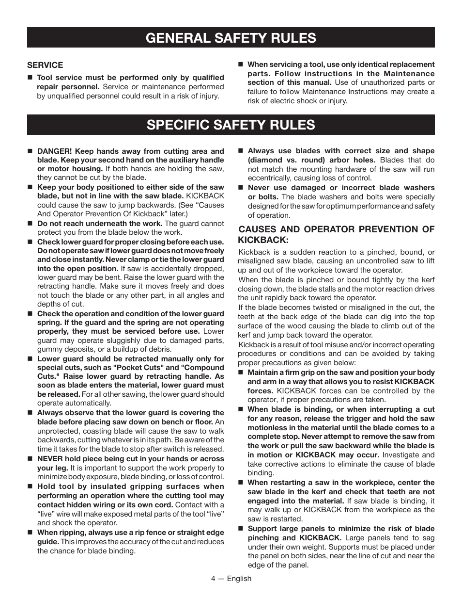 General safety rules specific safety rules | Ryobi P501 User Manual | Page 4 / 40