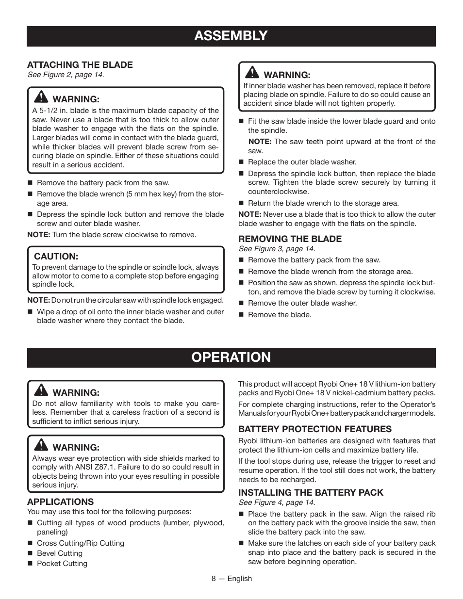Assembly, Operation | Ryobi P501 User Manual | Page 8 / 40