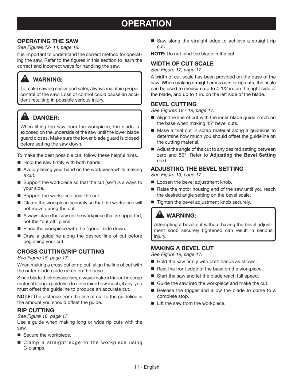 Operation | Ryobi P503 User Manual | Page 11 / 44