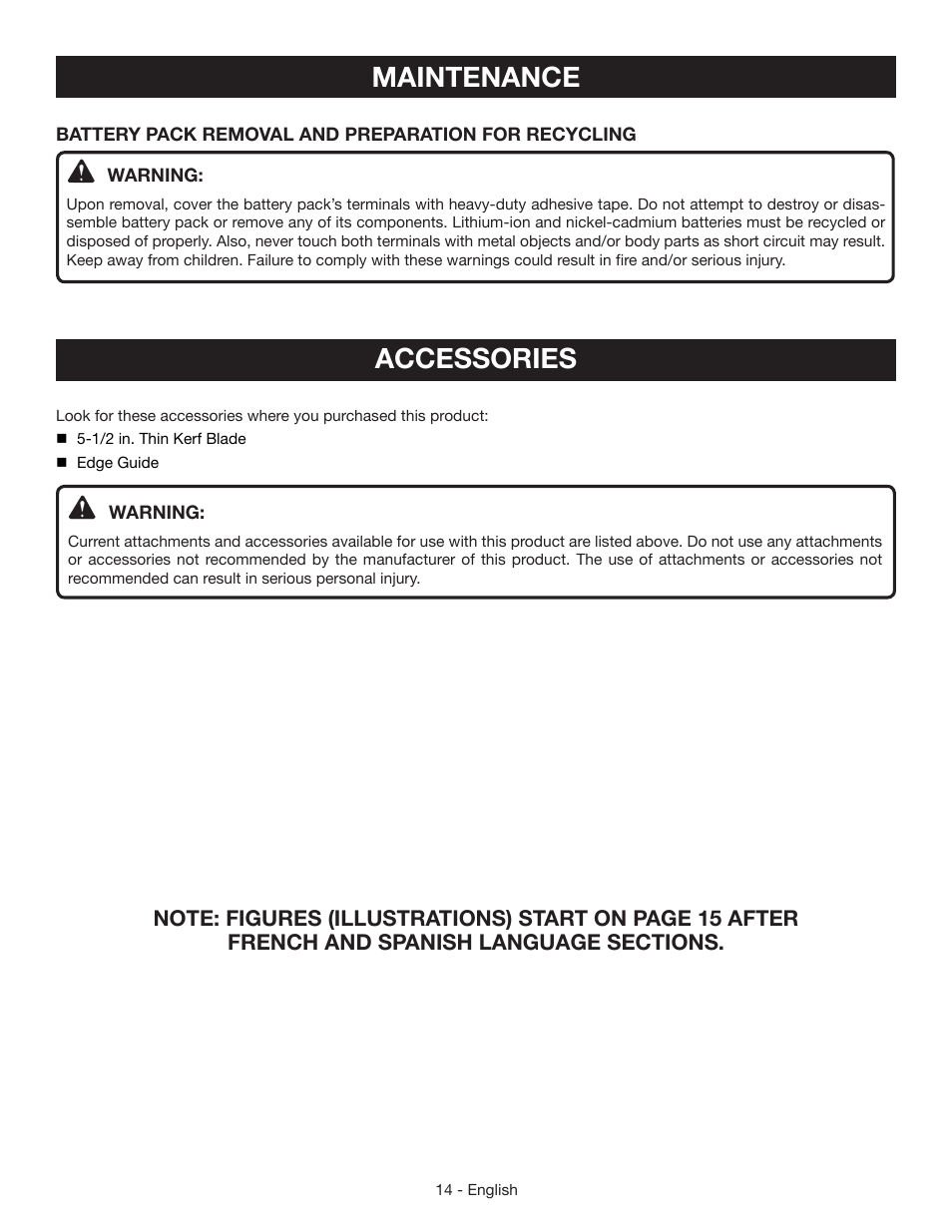 Accessories, Maintenance | Ryobi P503 User Manual | Page 14 / 44