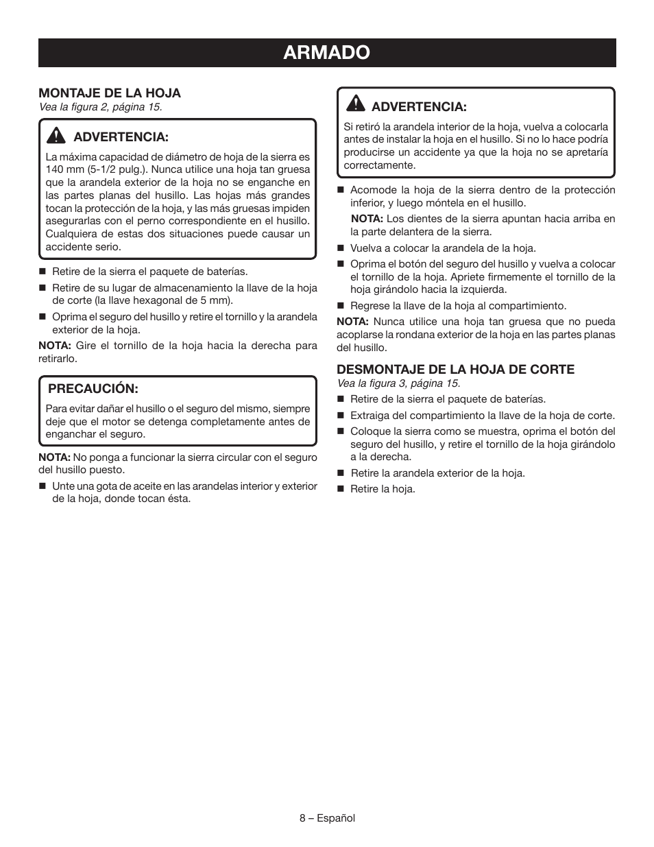 Armado | Ryobi P503 User Manual | Page 34 / 44