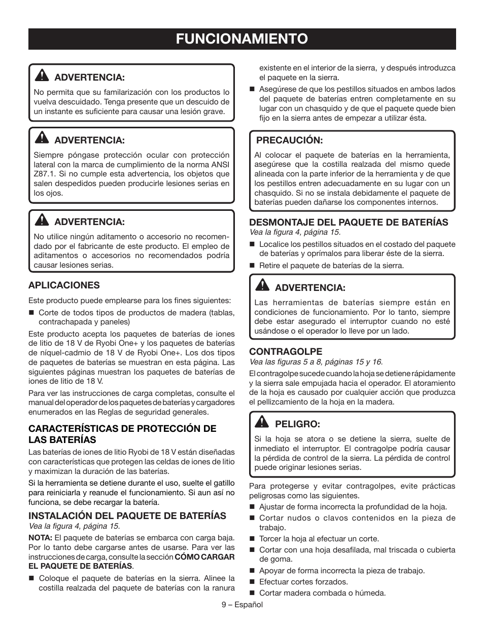 Funcionamiento | Ryobi P503 User Manual | Page 35 / 44