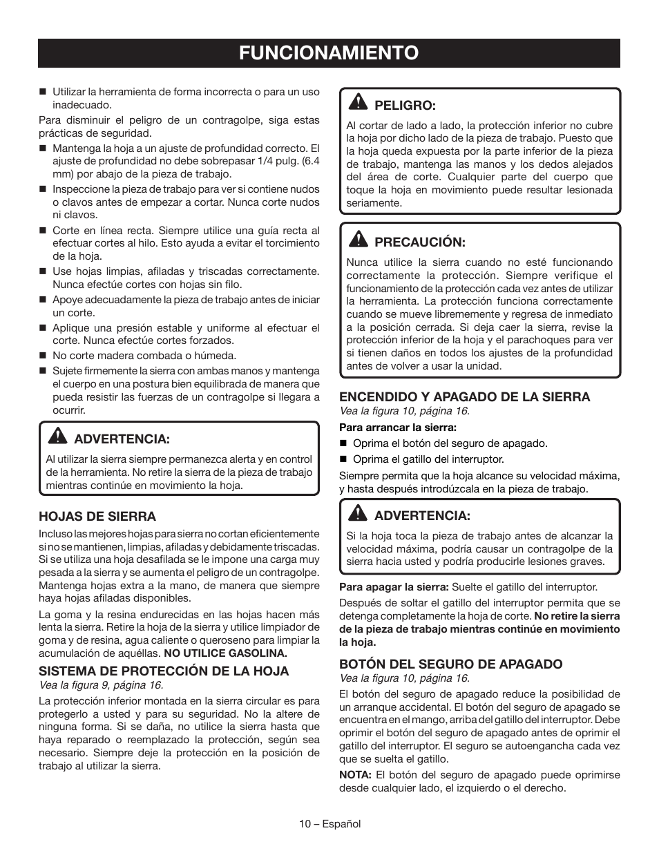 Funcionamiento | Ryobi P503 User Manual | Page 36 / 44