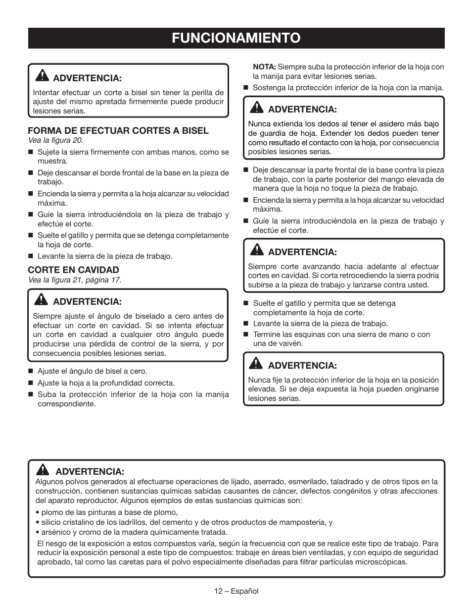 Funcionamiento | Ryobi P503 User Manual | Page 38 / 44