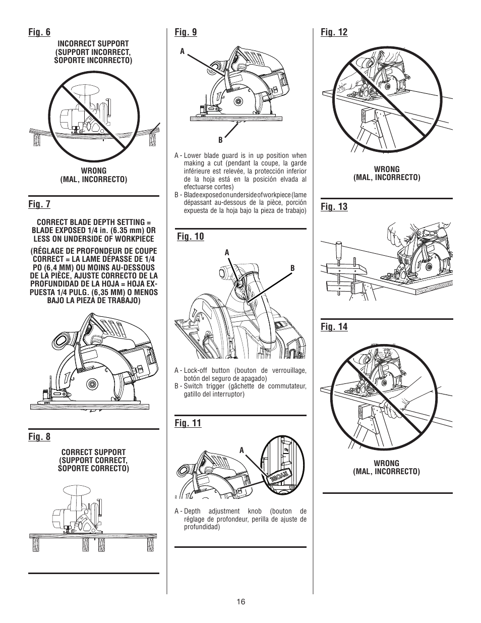 Fig. 8 fig. 11, Fig. 6 fig. 10, Fig. 7 | Fig. 9, Fig. 12, Fig. 13 fig. 14 | Ryobi P503 User Manual | Page 42 / 44