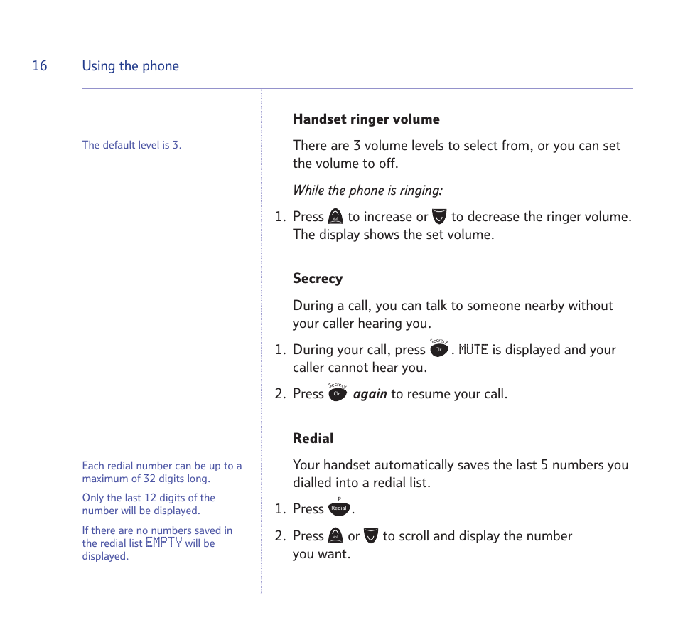 Mute, Empty | BT Quartet 1500 User Manual | Page 16 / 68