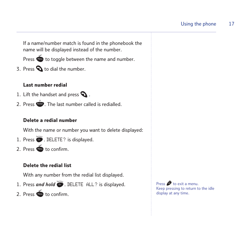 Delete, Delete all | BT Quartet 1500 User Manual | Page 17 / 68