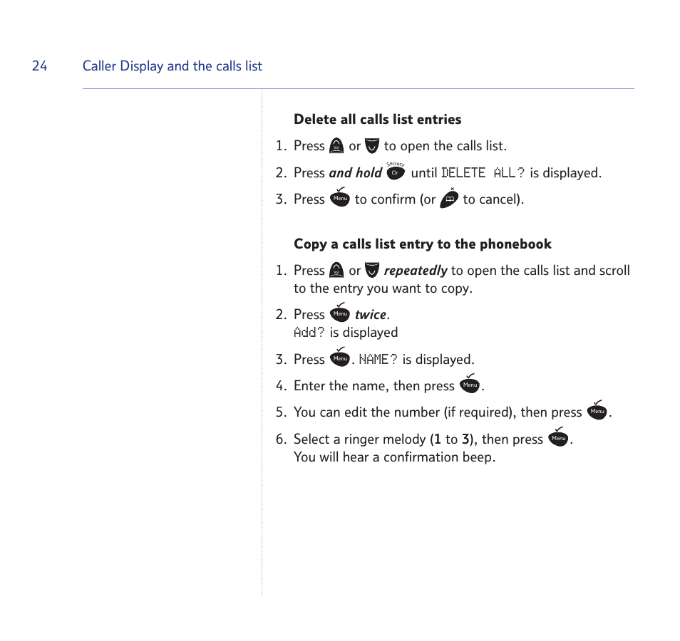 Delete all, Name | BT Quartet 1500 User Manual | Page 24 / 68