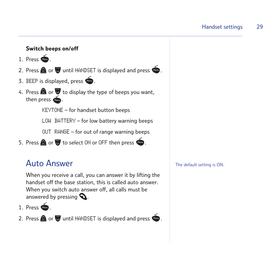 Auto answer | BT Quartet 1500 User Manual | Page 29 / 68