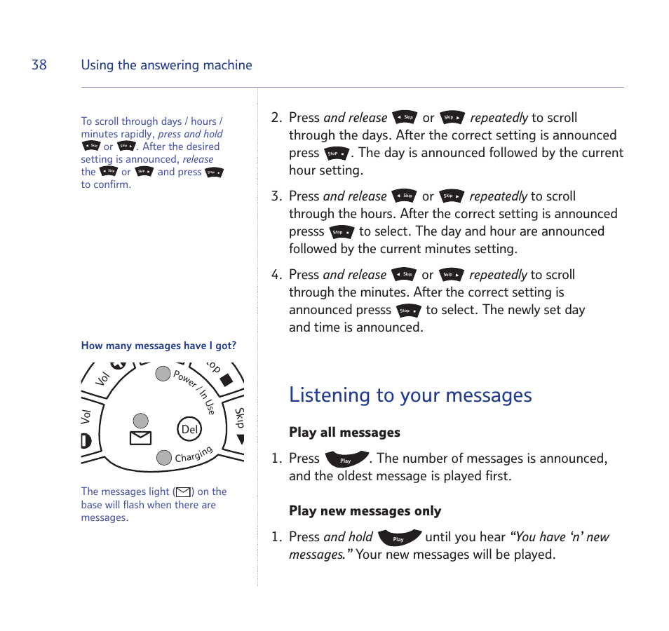 Listening to your messages, 38 using the answering machine | BT Quartet 1500 User Manual | Page 38 / 68