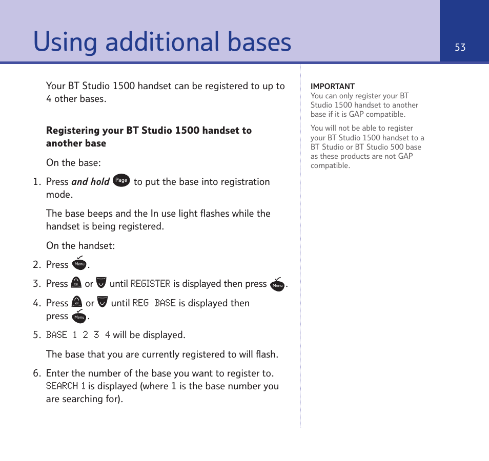 Using additional bases | BT Quartet 1500 User Manual | Page 53 / 68