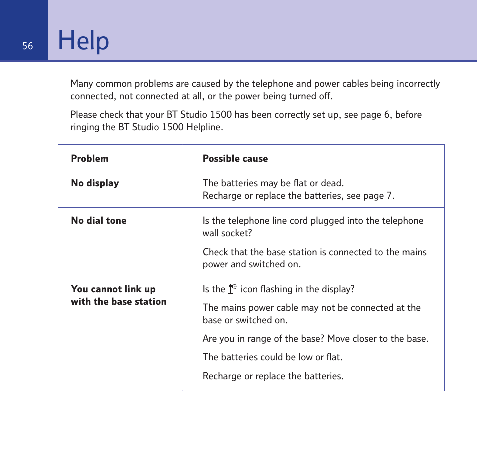 Help | BT Quartet 1500 User Manual | Page 56 / 68