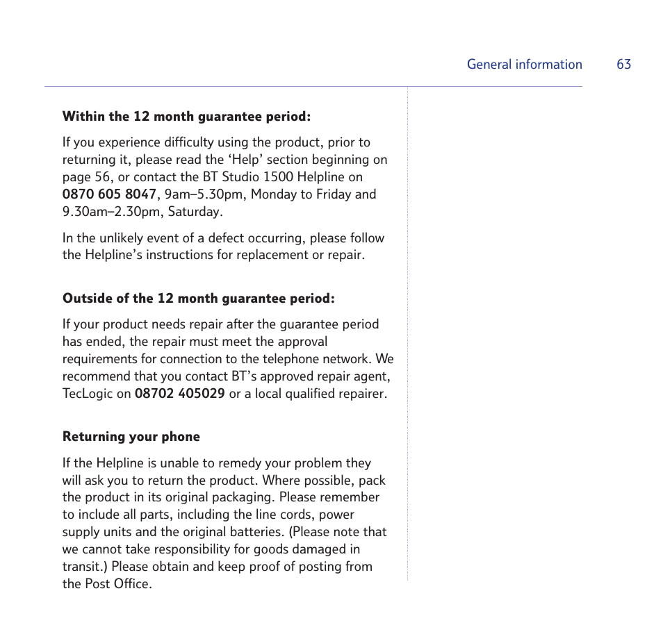 BT Quartet 1500 User Manual | Page 63 / 68