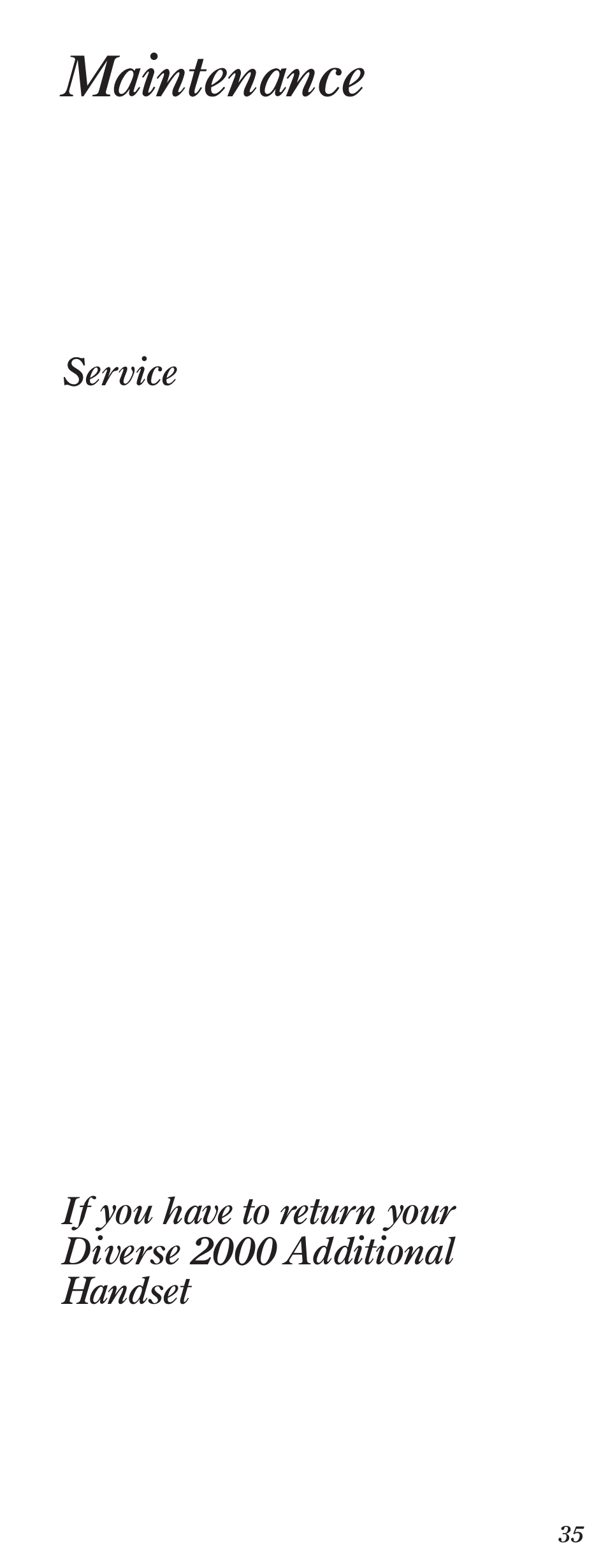 Maintenance, Service | BT Diverse 2000 User Manual | Page 37 / 47