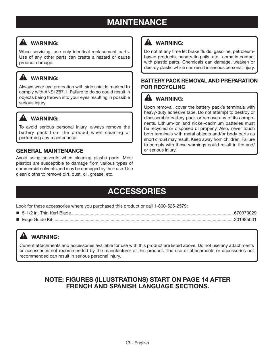 Accessories, Maintenance | Ryobi P504 User Manual | Page 13 / 44