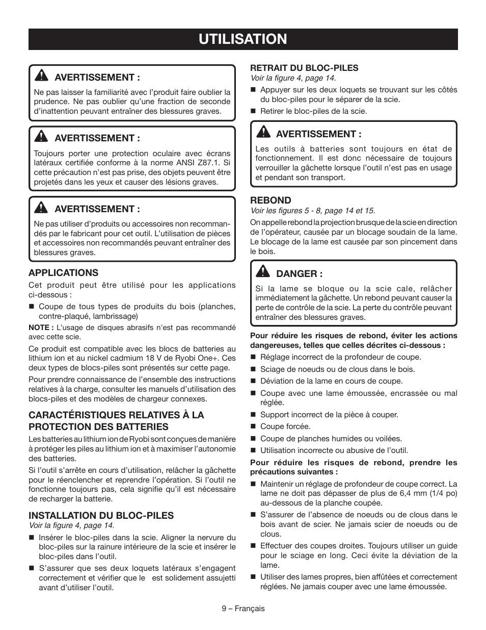 Utilisation | Ryobi P504 User Manual | Page 22 / 44