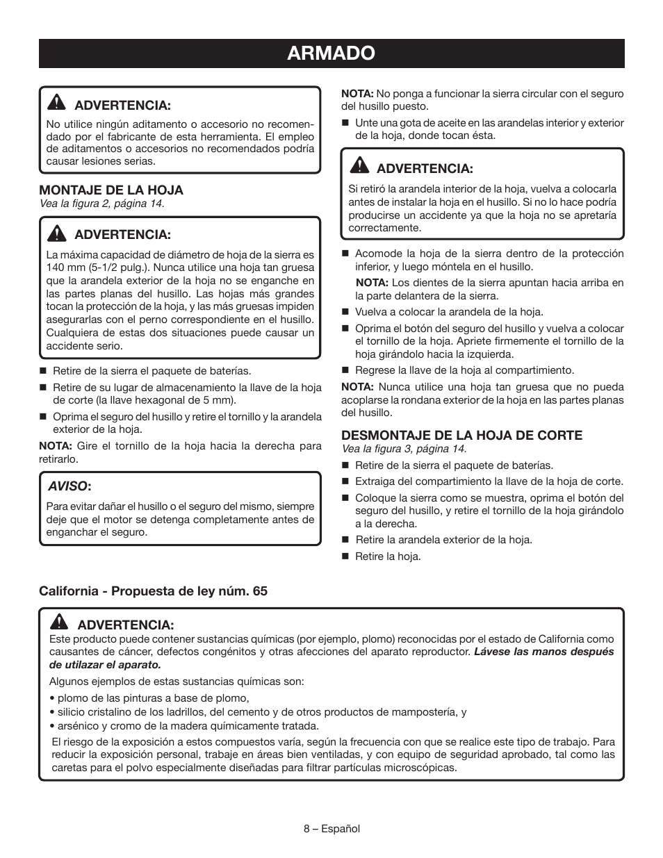 Armado | Ryobi P504 User Manual | Page 34 / 44