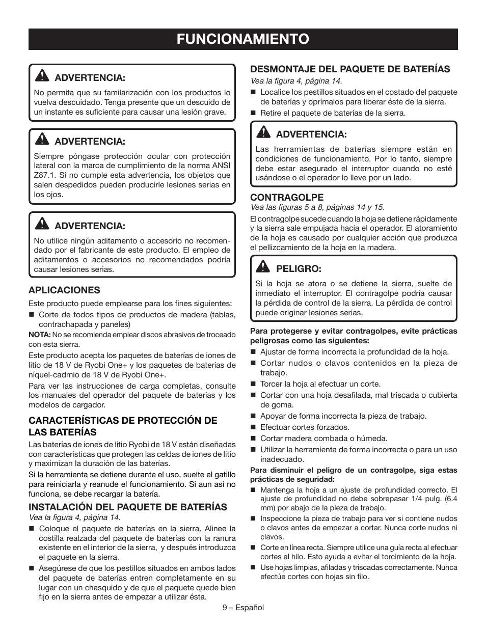 Funcionamiento | Ryobi P504 User Manual | Page 35 / 44