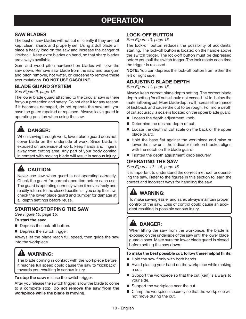 Operation | Ryobi P504G User Manual | Page 10 / 44