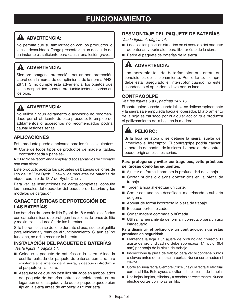 Funcionamiento | Ryobi P504G User Manual | Page 35 / 44