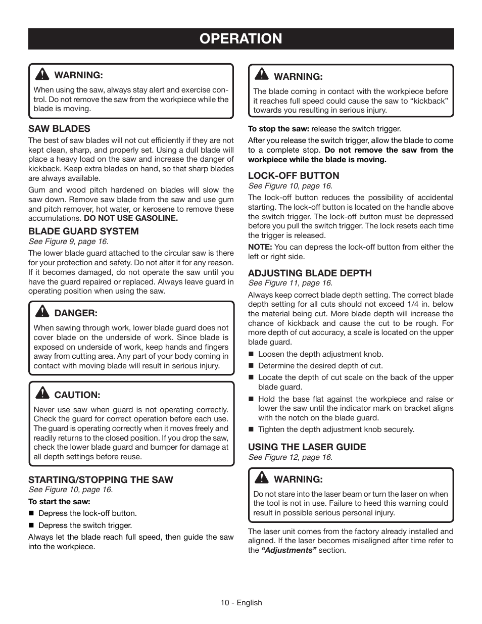 Operation | Ryobi P506 User Manual | Page 10 / 44