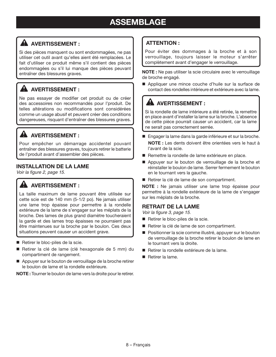 Assemblage | Ryobi P506 User Manual | Page 21 / 44
