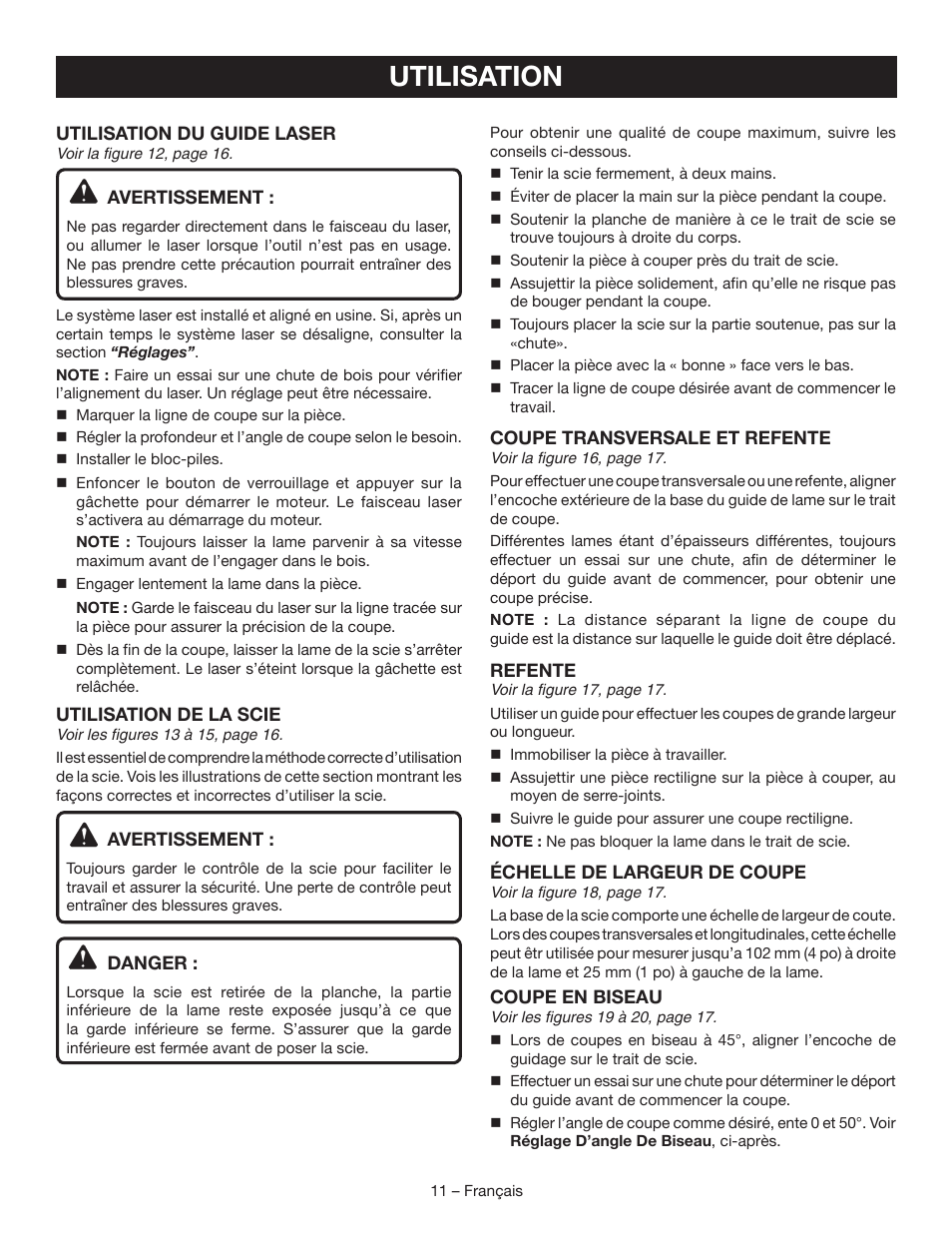 Utilisation | Ryobi P506 User Manual | Page 24 / 44