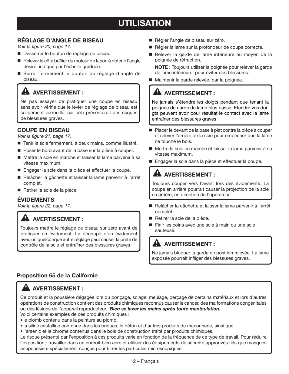Utilisation | Ryobi P506 User Manual | Page 25 / 44