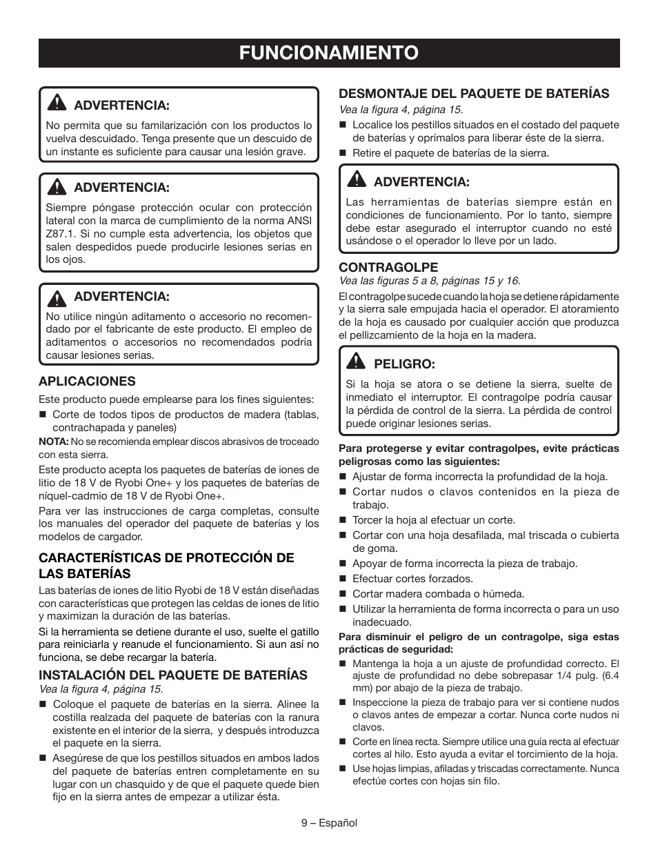 Funcionamiento | Ryobi P506 User Manual | Page 35 / 44