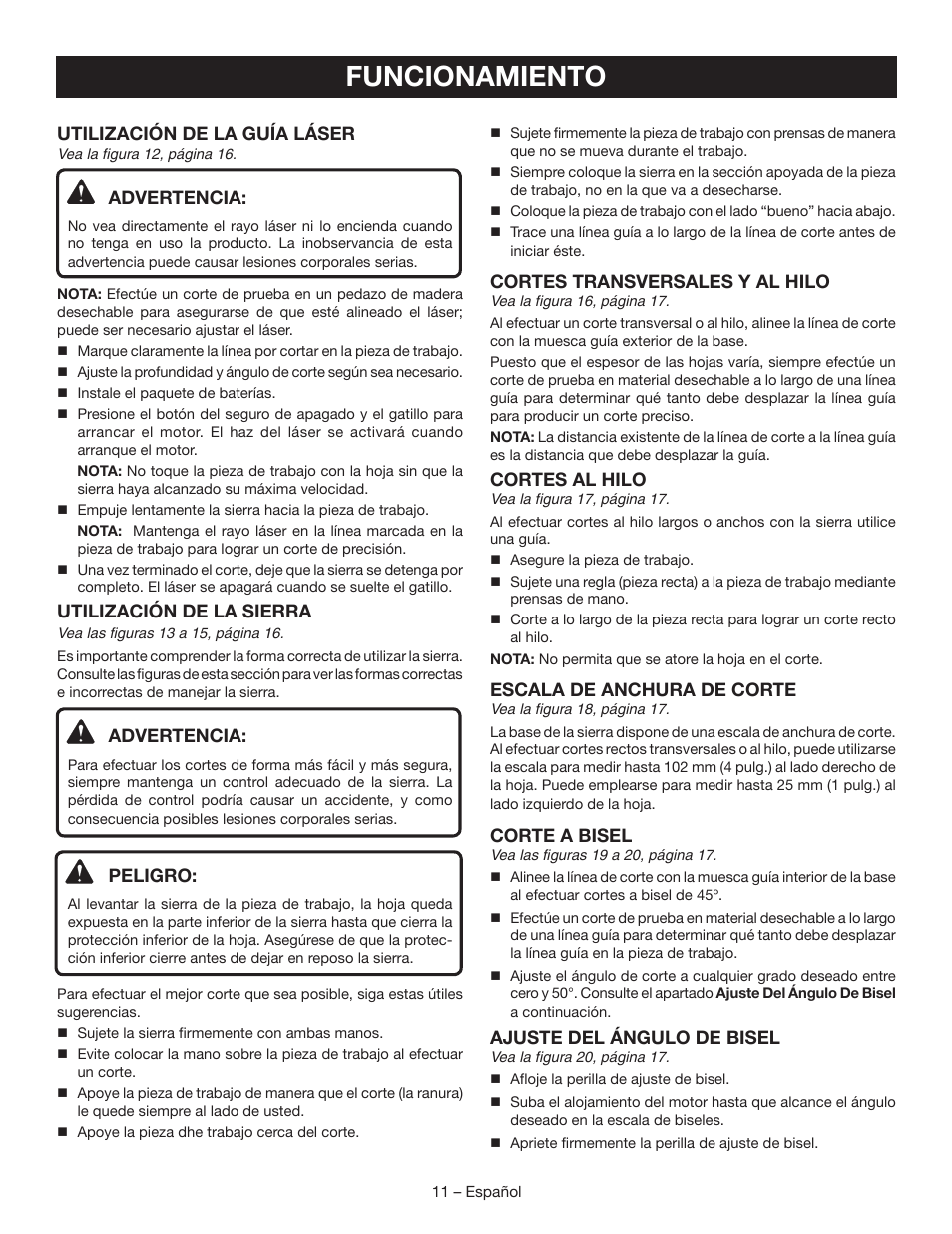 Funcionamiento | Ryobi P506 User Manual | Page 37 / 44