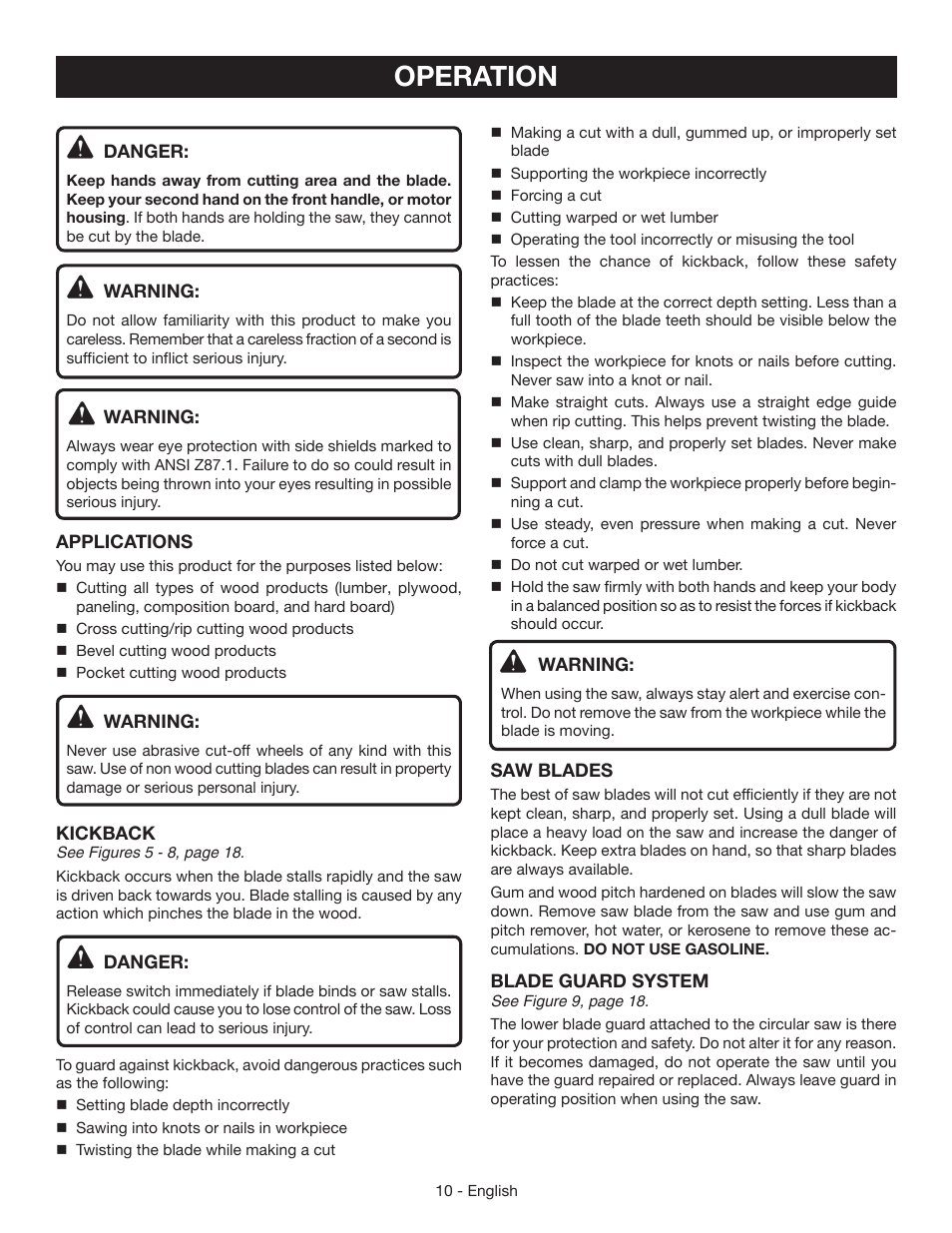 Operation | Ryobi CSB134 User Manual | Page 10 / 52