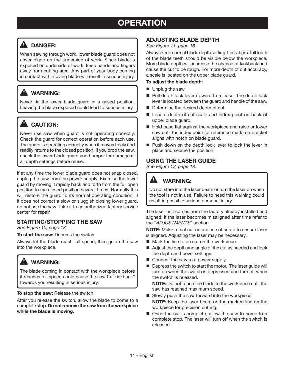 Operation | Ryobi CSB134 User Manual | Page 11 / 52