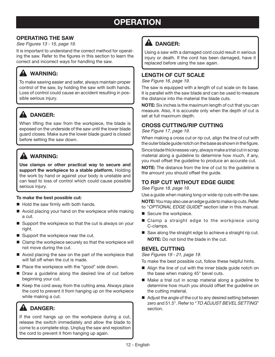 Operation | Ryobi CSB134 User Manual | Page 12 / 52