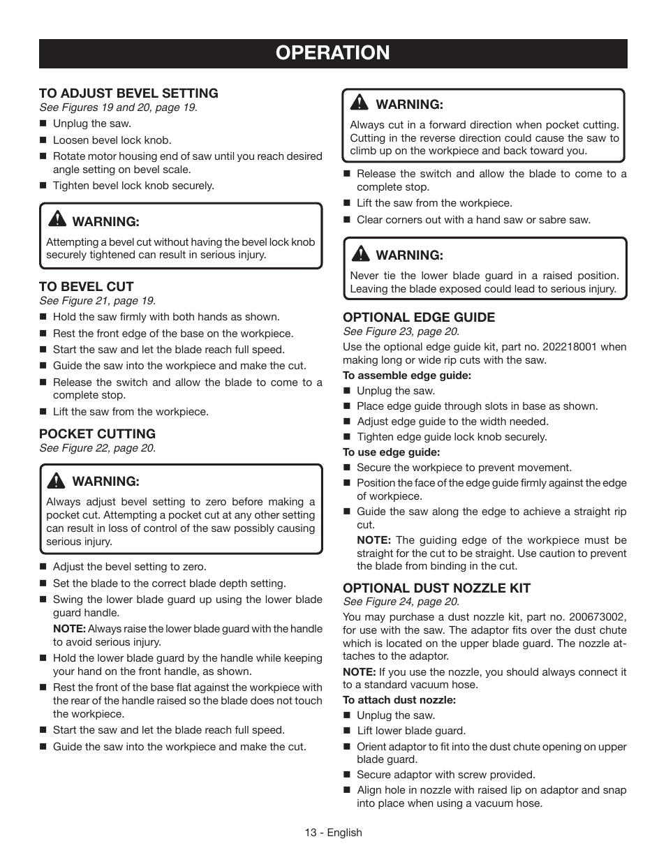 Operation | Ryobi CSB134 User Manual | Page 13 / 52