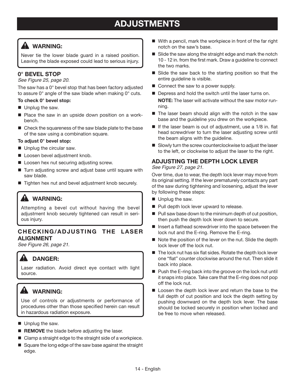 Adjustments | Ryobi CSB134 User Manual | Page 14 / 52