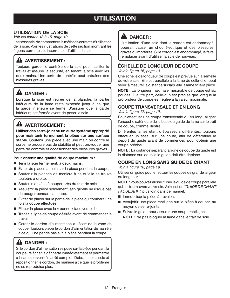 Utilisation | Ryobi CSB134 User Manual | Page 27 / 52