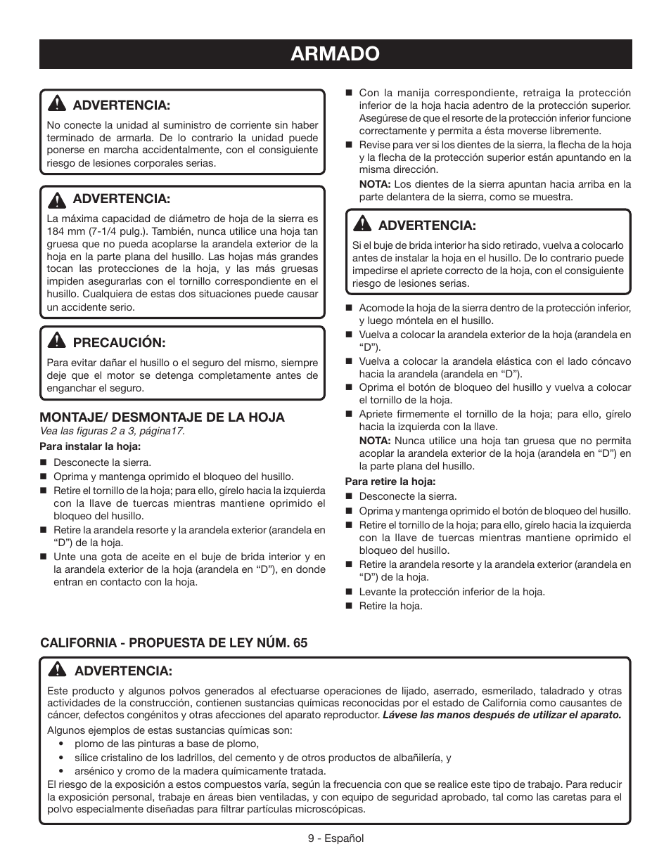 Armado | Ryobi CSB134 User Manual | Page 39 / 52