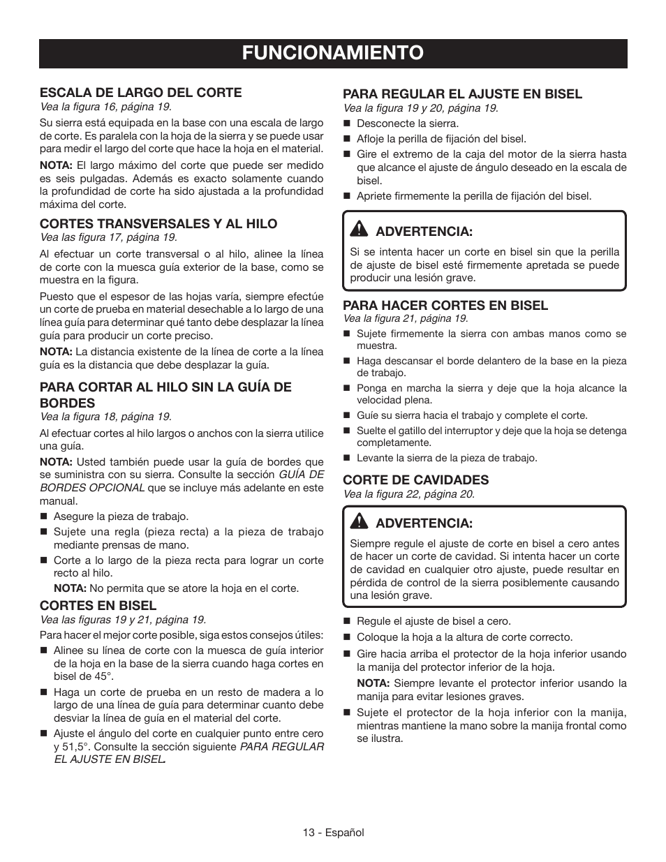 Funcionamiento | Ryobi CSB134 User Manual | Page 43 / 52