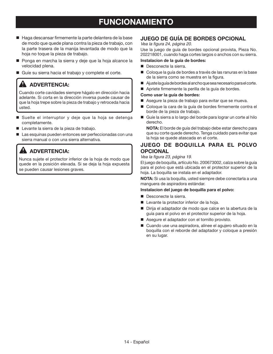 Funcionamiento | Ryobi CSB134 User Manual | Page 44 / 52