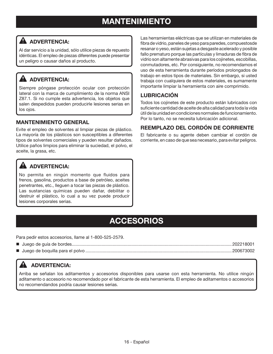 Mantenimiento, Accesorios | Ryobi CSB134 User Manual | Page 46 / 52